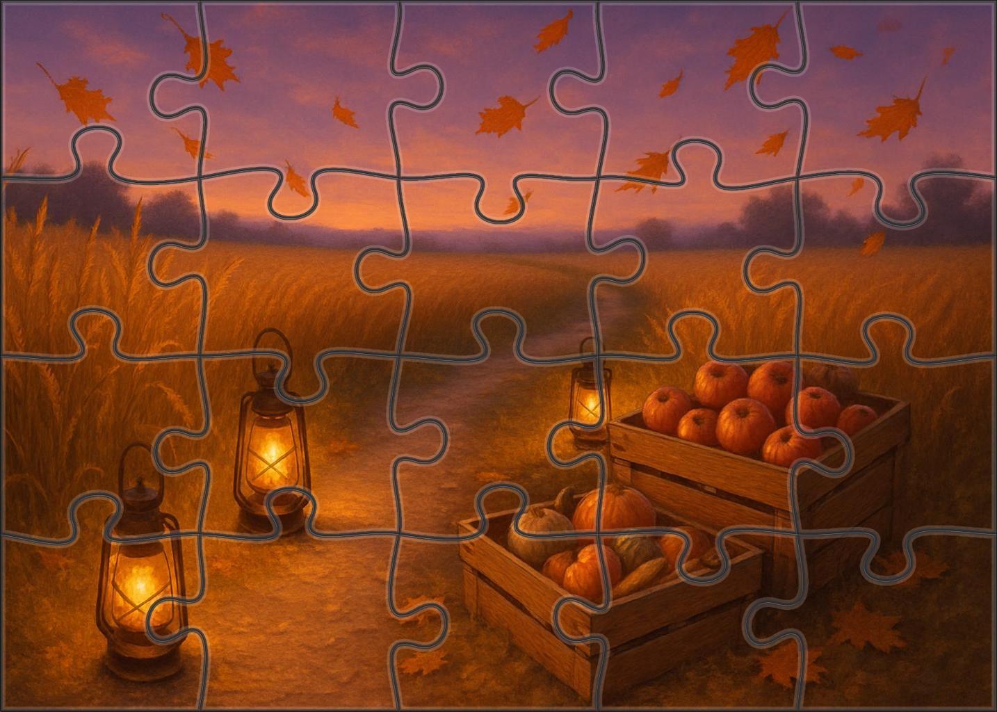Golden Harvest Twilight Amber Fields And Lantern-lit Paths 20 Piece Puzzle