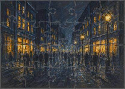 Urban Nightscape Sketch Charcoal And White Chalk On Toned Paper Puzzle Challenge