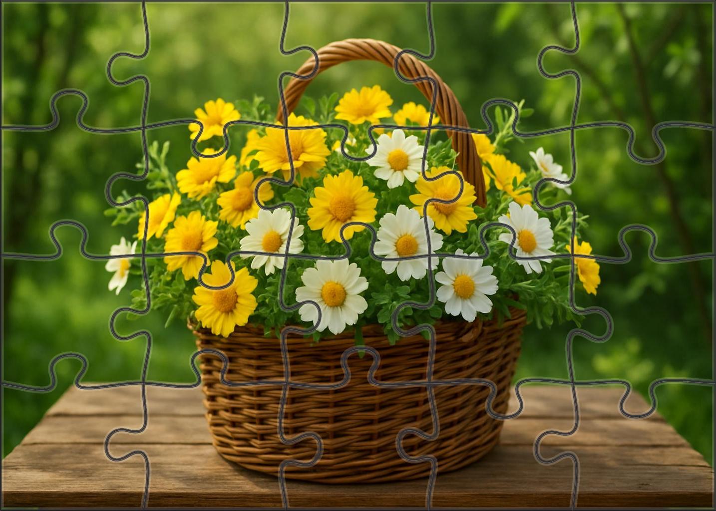 Springtime Vineyard Basket Bursting Clusters Of Yellow And White Blooms With Fresh Herb Sprigs Puzzle For Kids