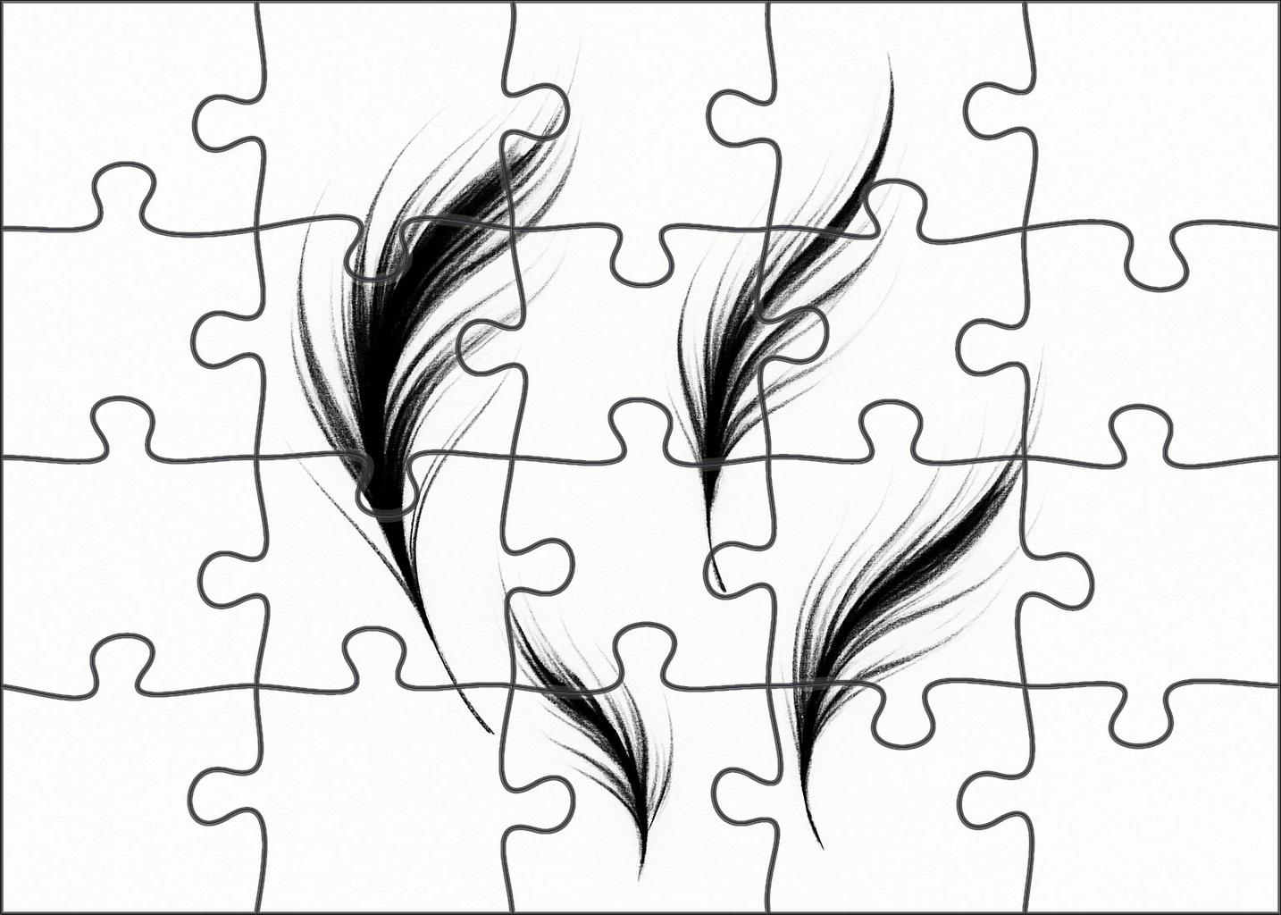 Abstract Feather Forms Minimalist Ink And Brush Stroke Study Puzzle Challenge