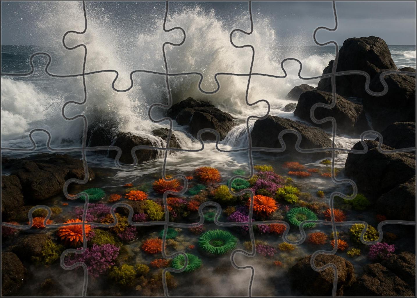 Silver Spray Reef Wave-polished Rocks Amid Ocean Mist 20 Piece Puzzle