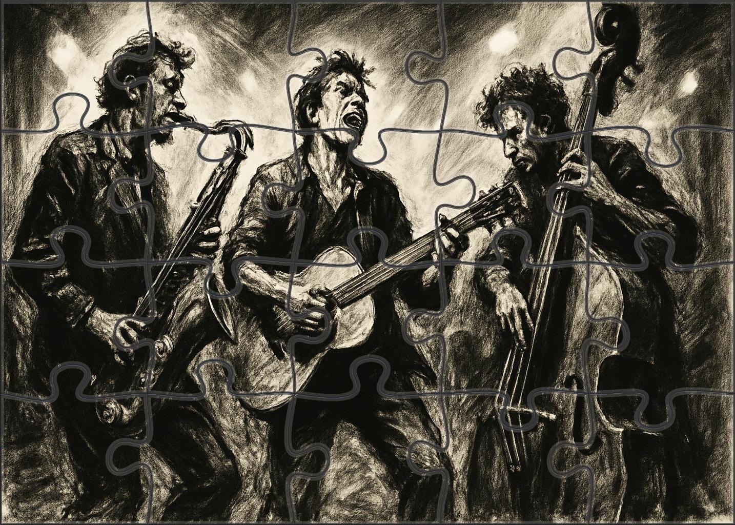 Energetic Street Musicians Expressive Charcoal Figure Study 20 Piece Puzzle