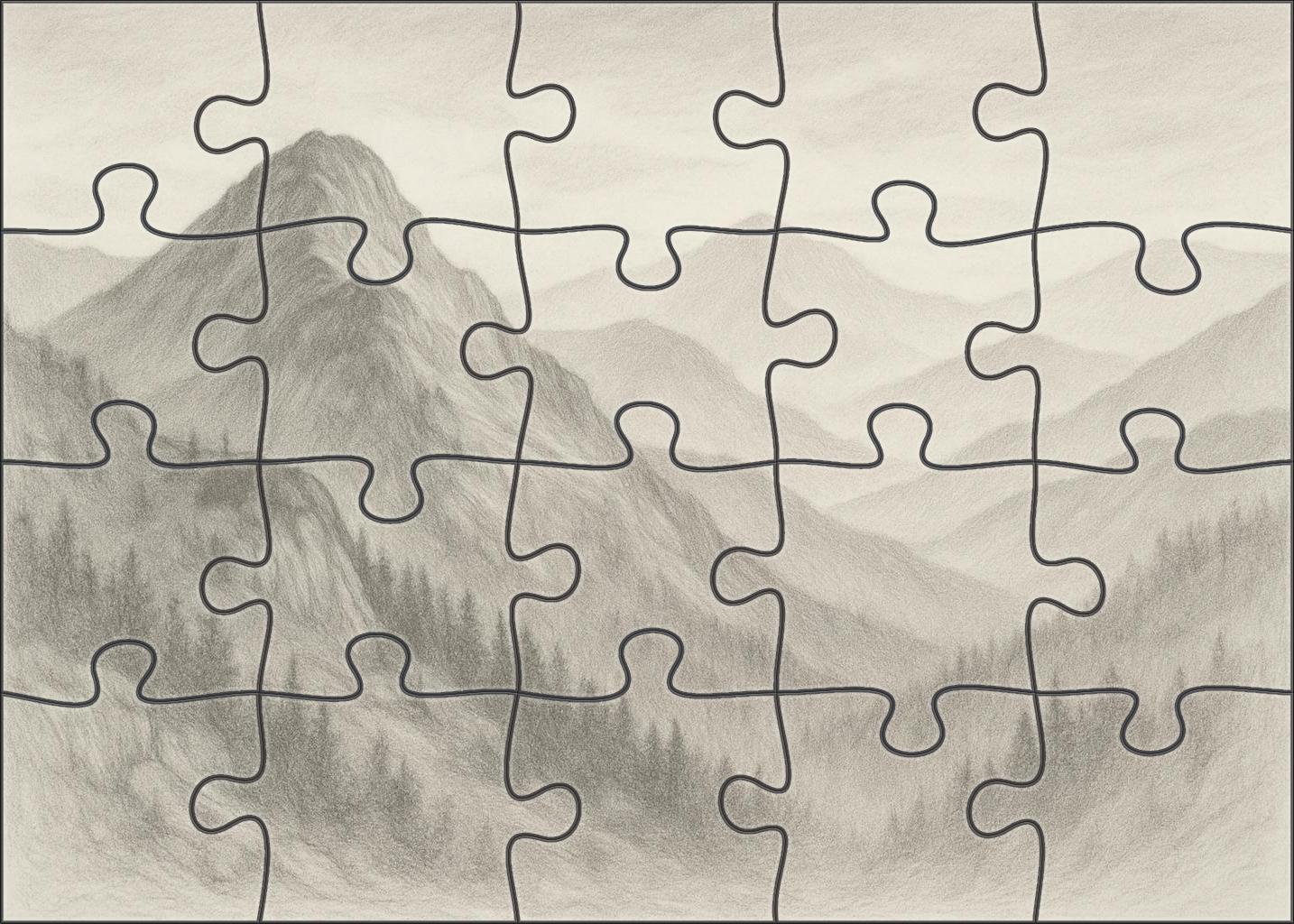 Atmospheric Mountain Landscape Soft Pencil Rendering With Gradual Tonal Transitions Mini Puzzle