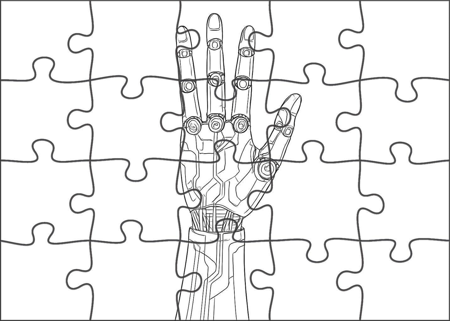 Mechanical Hand Draft Inked Line Drawing Of Robotic Appendage With Precision And Detail 1000 Piece Puzzle