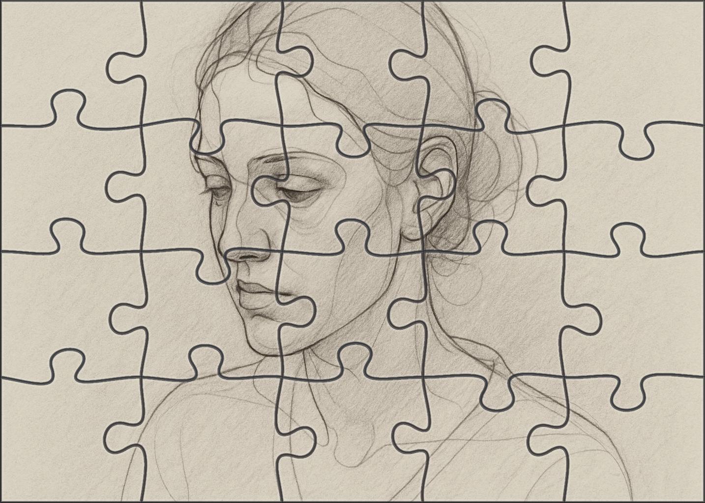Portrait Study In Contour Lines Continuous Pencil Drawing With Subtle Tone Large Format Puzzle