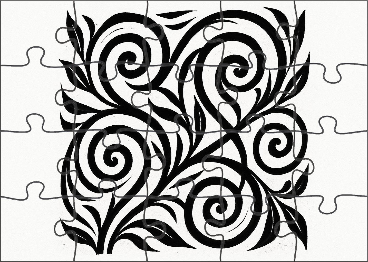 Abstract Botanical Spirals Dynamic Ink Line Composition Premium Puzzle Pieces