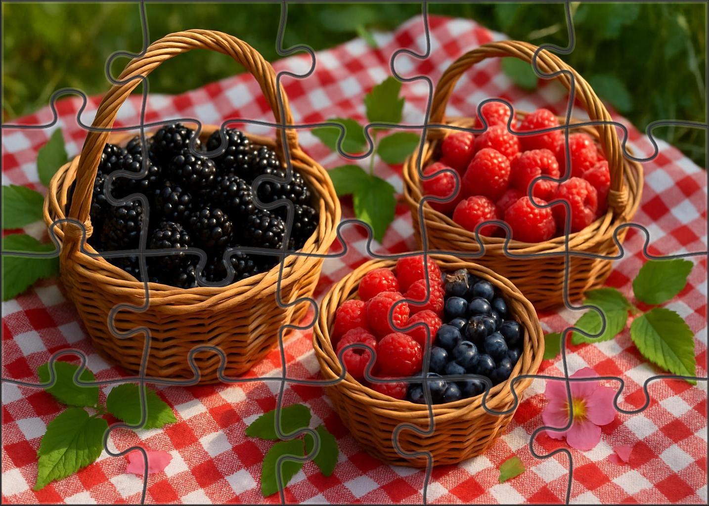 Picnic Pleasures Hand-picked Wild Berries In Natural Woven Containers Premium Puzzle Pieces