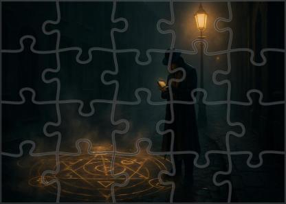 Fantasy Noir Alchemist Mystical Detective In Fog-laden Magic City 20 Piece Puzzle
