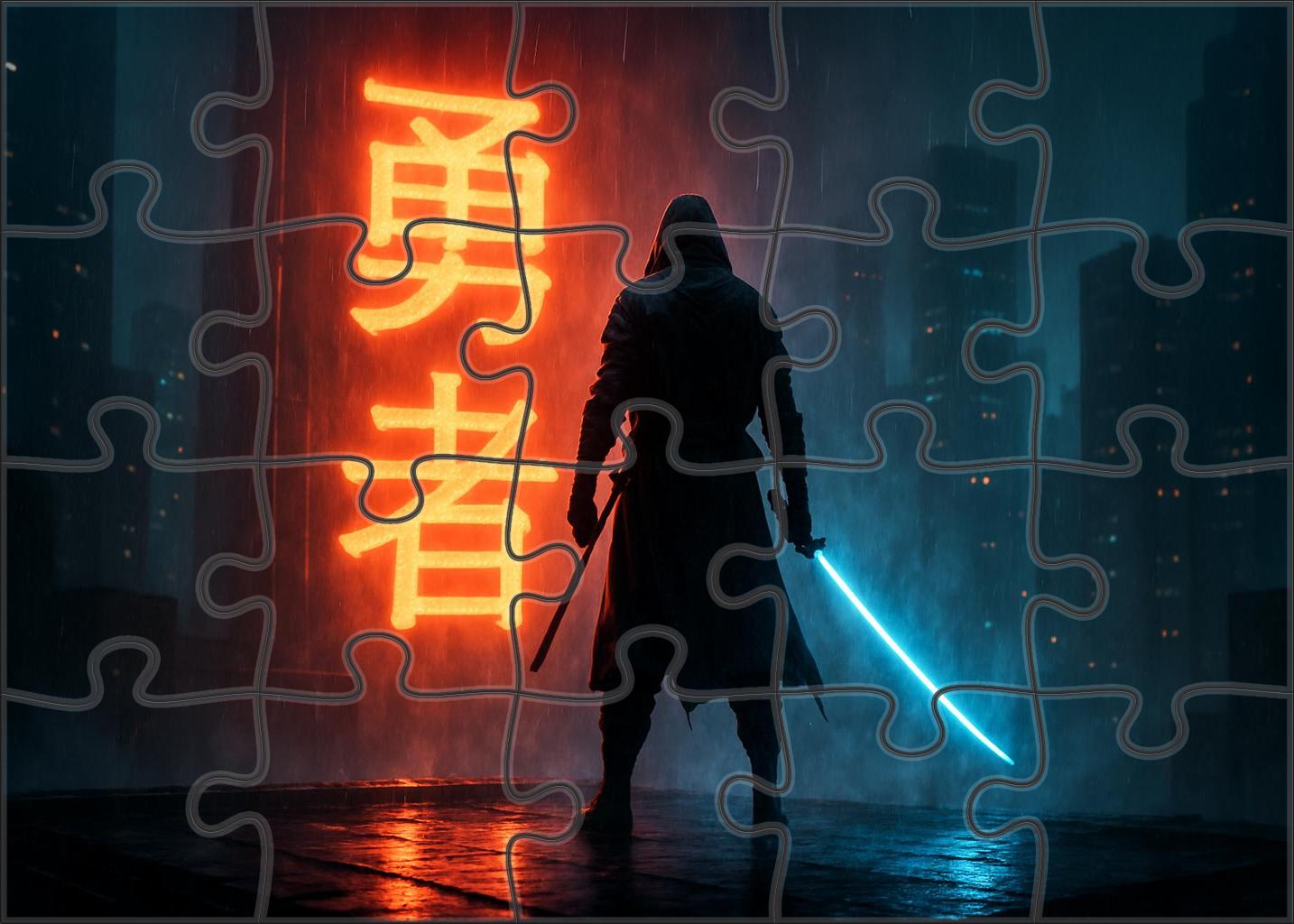 Mystic Cyber Samurai Neon-infused Futuristic Warrior 50 Piece Puzzle