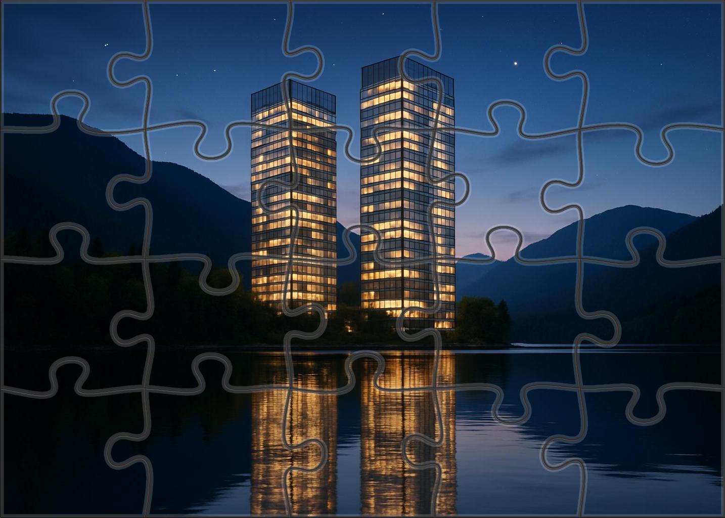 Vancouver Coal Harbour Skyline Waterfront High-rise Cluster With Natural Mountain Backdrop Puzzle Challenge