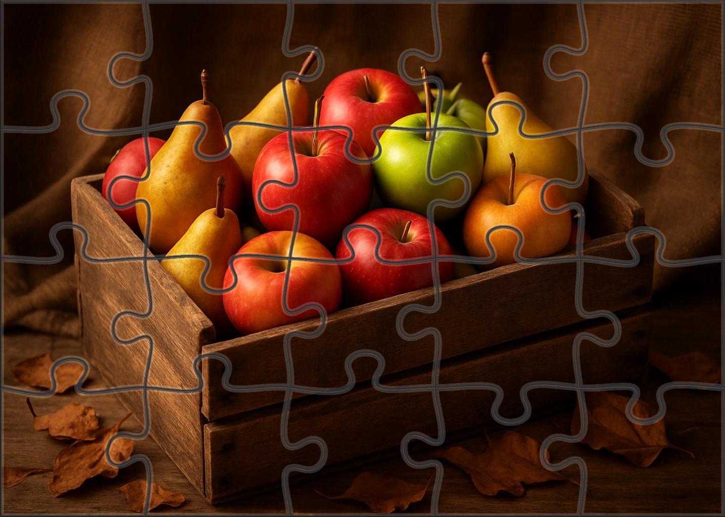 Sunset Orchard Mixed Apples And Pears With Rustic Wood Accents 20 Piece Puzzle