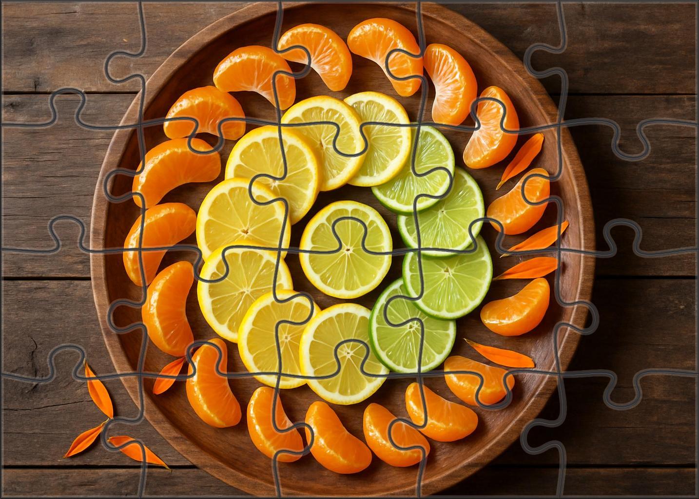 Sunshine Citrus Spiral Tangerines Lemons And Limes On A Rustic Tray 20 Piece Puzzle