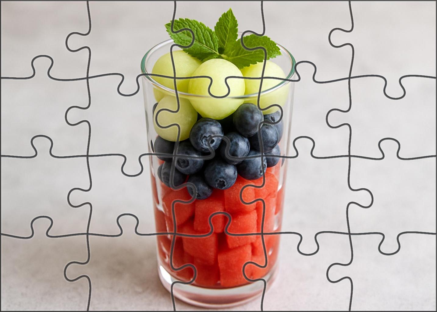 Sunset Melon And Berry Parfait Layered Fruits In Clear Glass Mini Puzzle