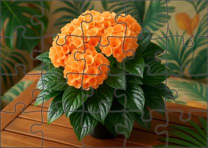Coral Reef Tabletop Clustered Orange And Peach Blooms With Glossy Green Leaf Accents 50 Piece Puzzle