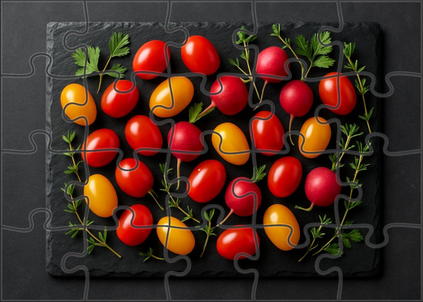 Garden Party Spread Cherry Tomatoes Radishes And Fresh Herbs On Slate Premium Puzzle Pieces