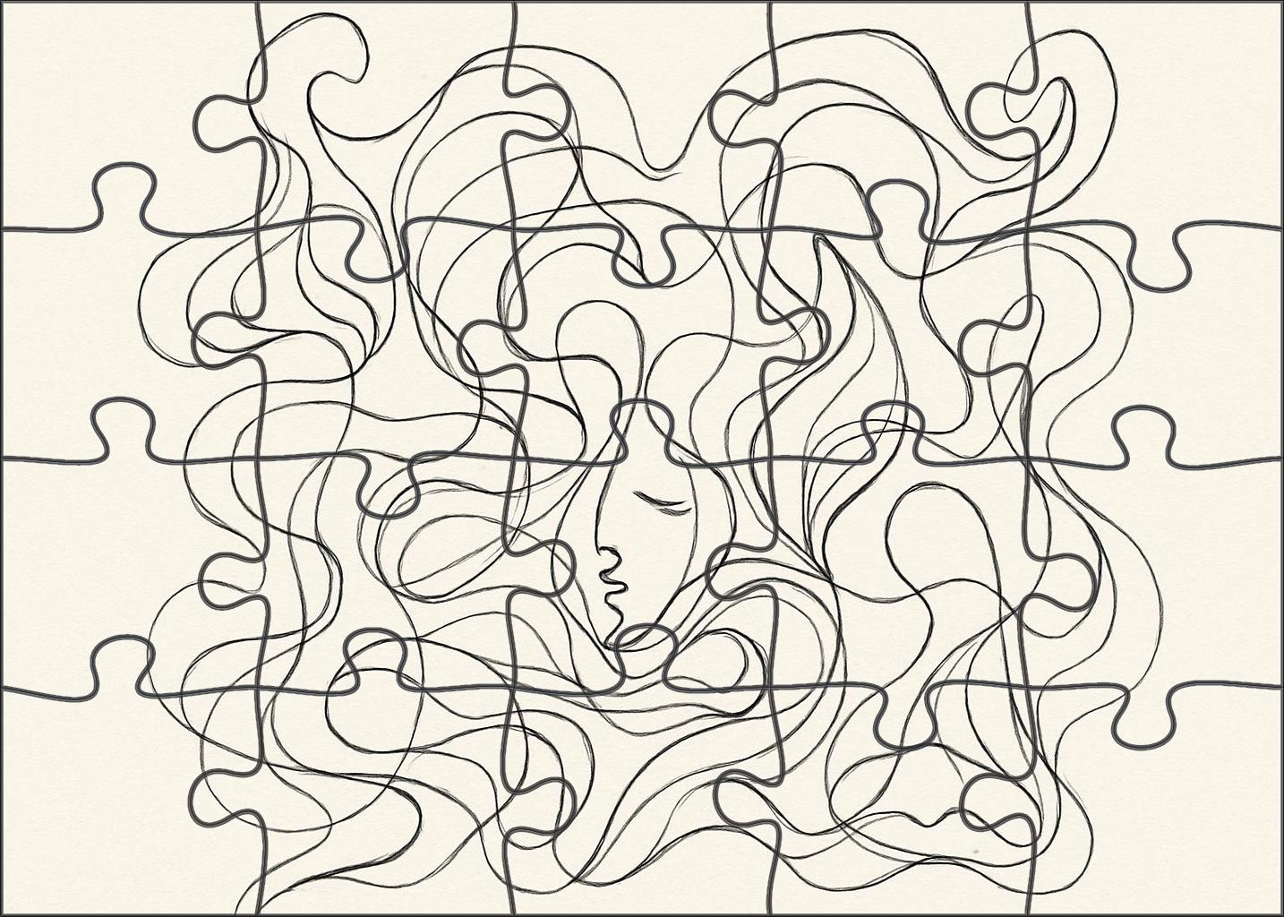Surreal Dreamscape Doodles Fluid Pen Lines With Abstract Forms 20 Piece Puzzle