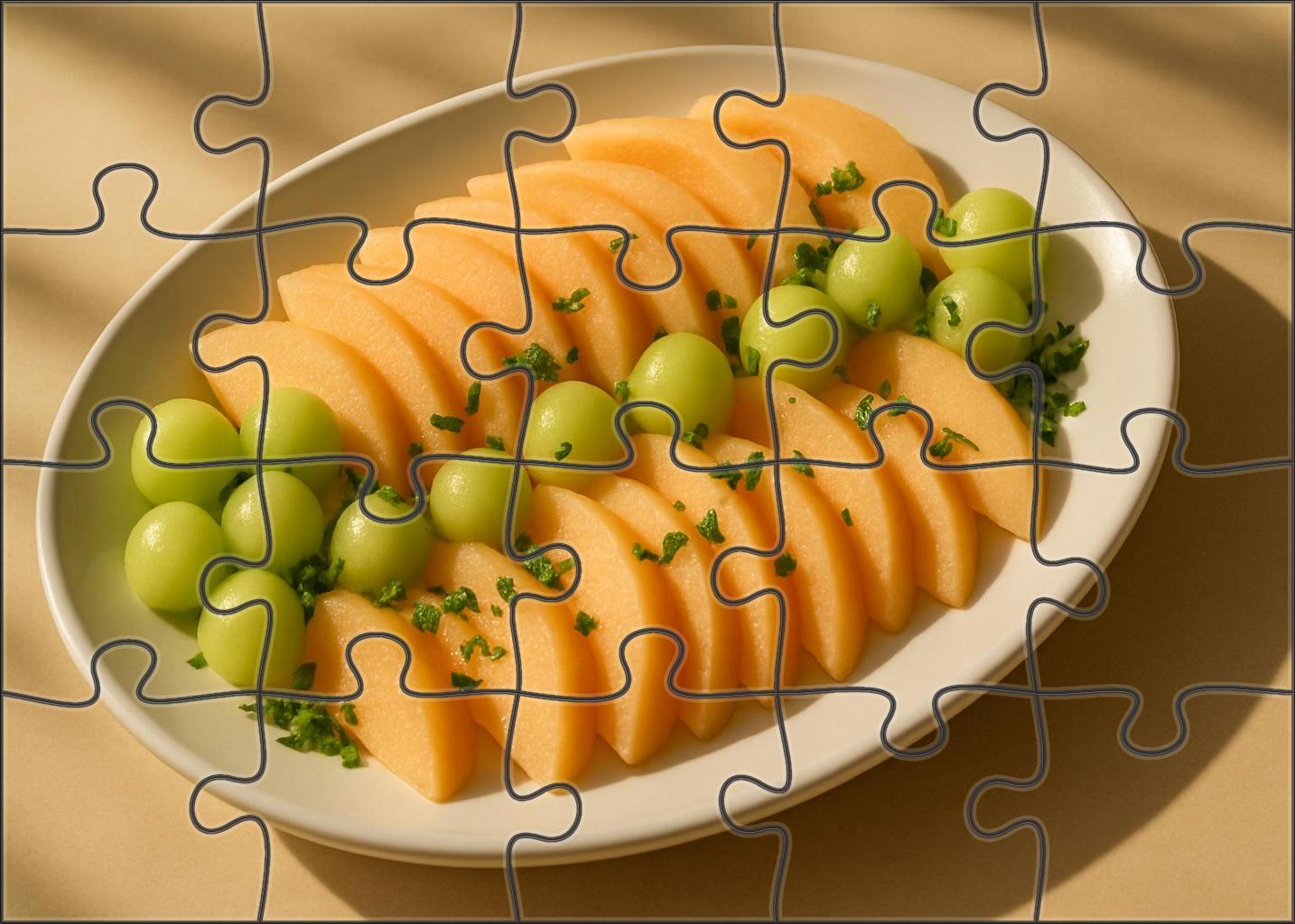 Sun-kissed Melon Medley Artful Arrangement Of Slices And Balls Puzzle Challenge