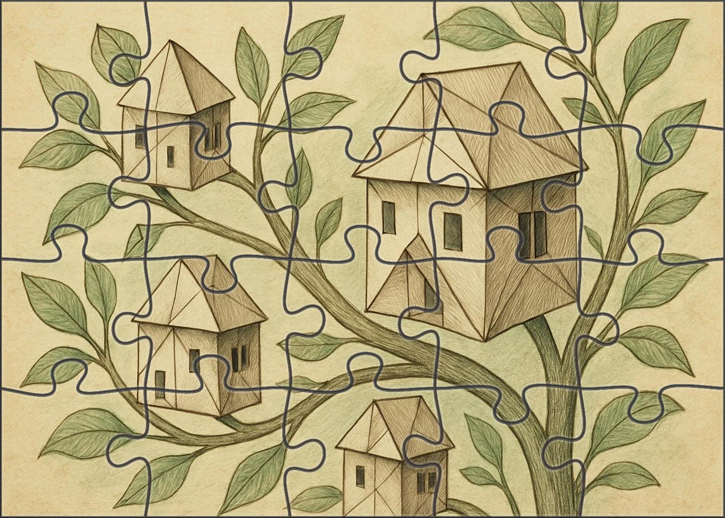 The Origami Treehouse Village Premium Puzzle Pieces