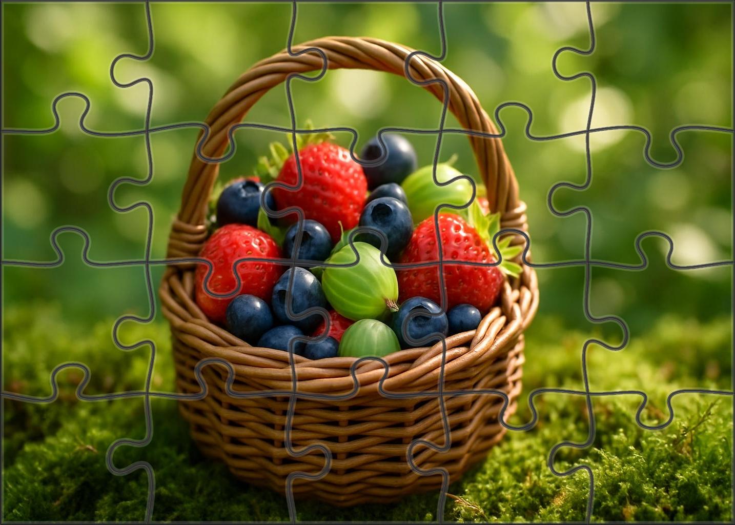 Rustic Berry Basket Handpicked Strawberries Blueberries And Gooseberries Nestled In Moss 1000 Piece Puzzle