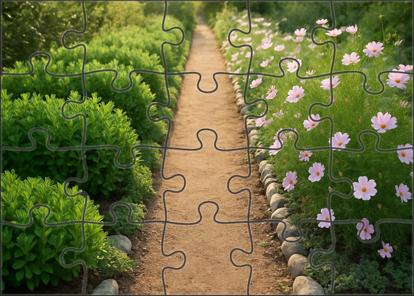Serene Herb Garden Pathway Structured Rows Of Aromatic Foliage And Soft Flowers 50 Piece Puzzle