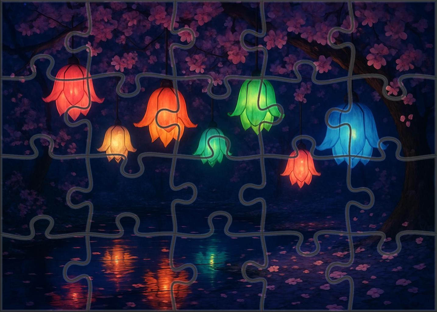 Blooming Lantern Festival Nighttime Garden Radiance With Floral Glow 20 Piece Puzzle