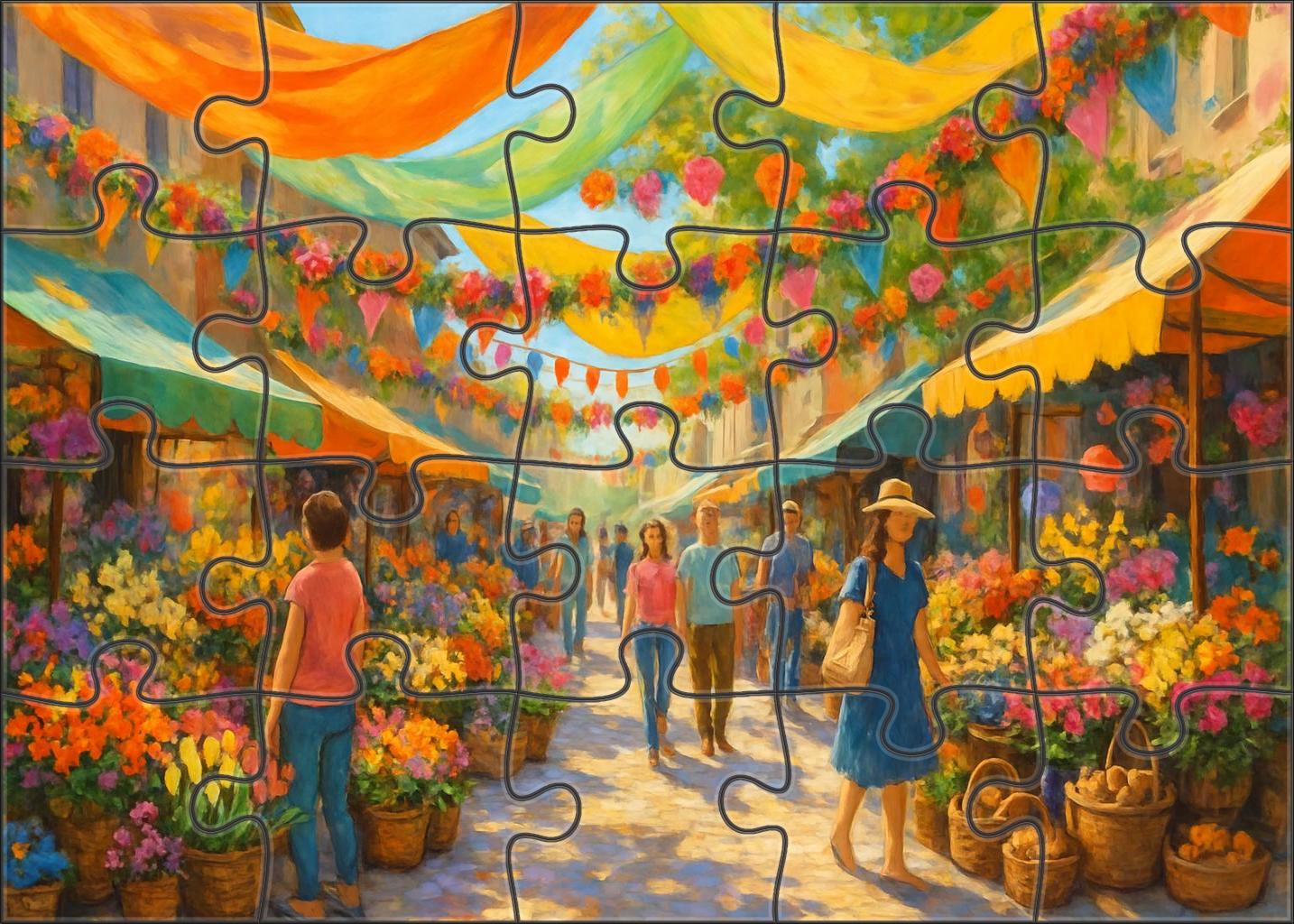 Vibrant Spring Market Merriment Large Format Puzzle