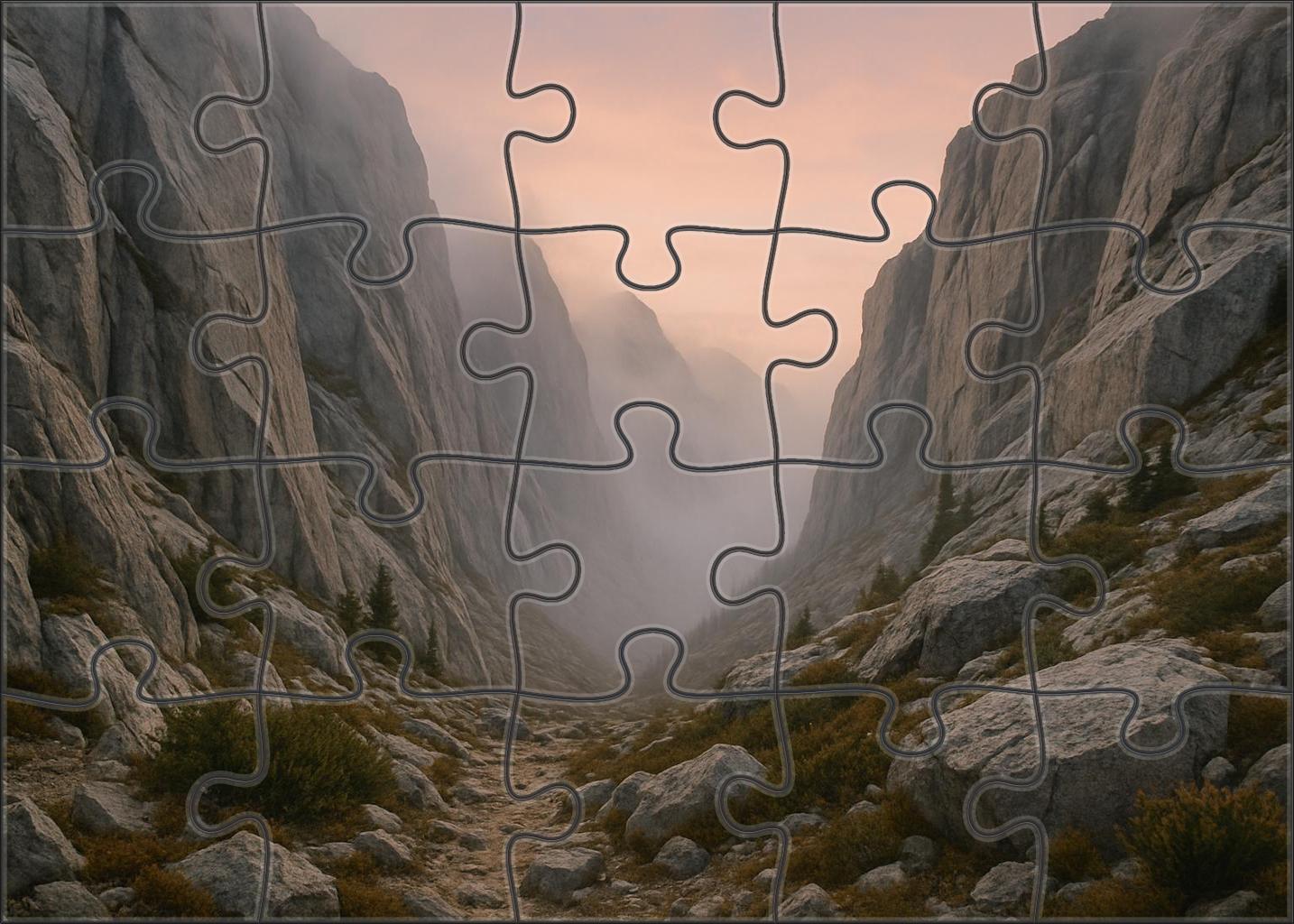 Craggy Mountain Pass At Dawn Puzzle For Kids