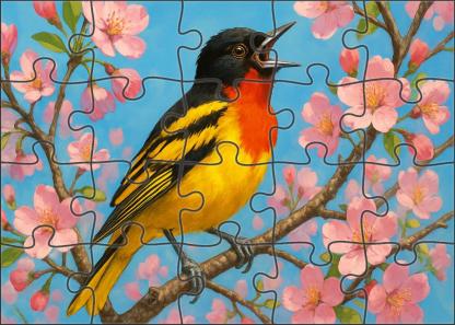 Scarlet-throated Oriole Vibrant Vagabond Of The Lowlands Puzzle Fun