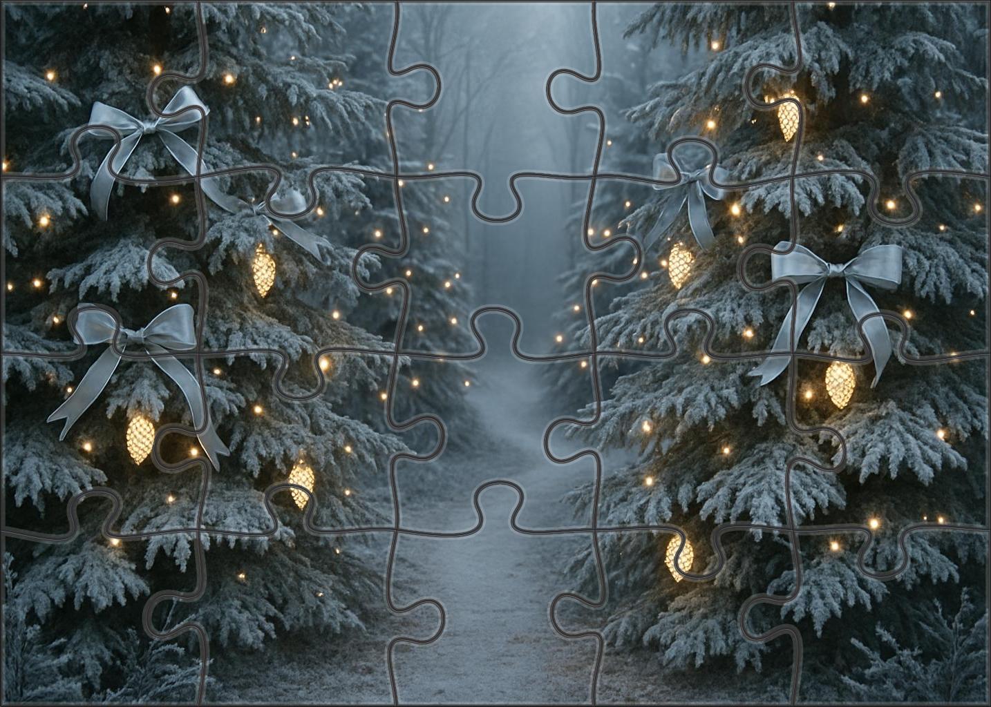 Frosted Evergreen Passage Glowing Pinecones And Silver Ribbons Puzzle Fun
