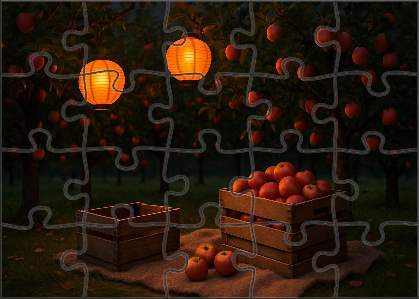 Amber Twilight Orchard Golden Fruits And Lanterns Among Autumn Trees 100 Piece Puzzle