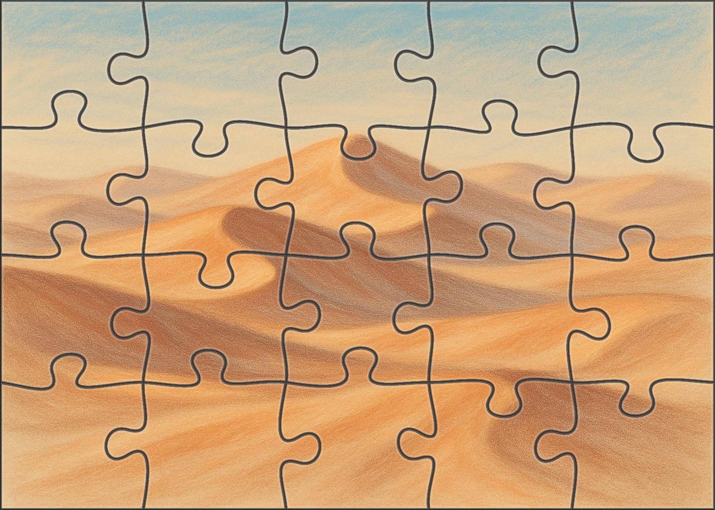 Desert Dunes In Pastel Soft Chalk Landscape Sketch Premium Puzzle Pieces