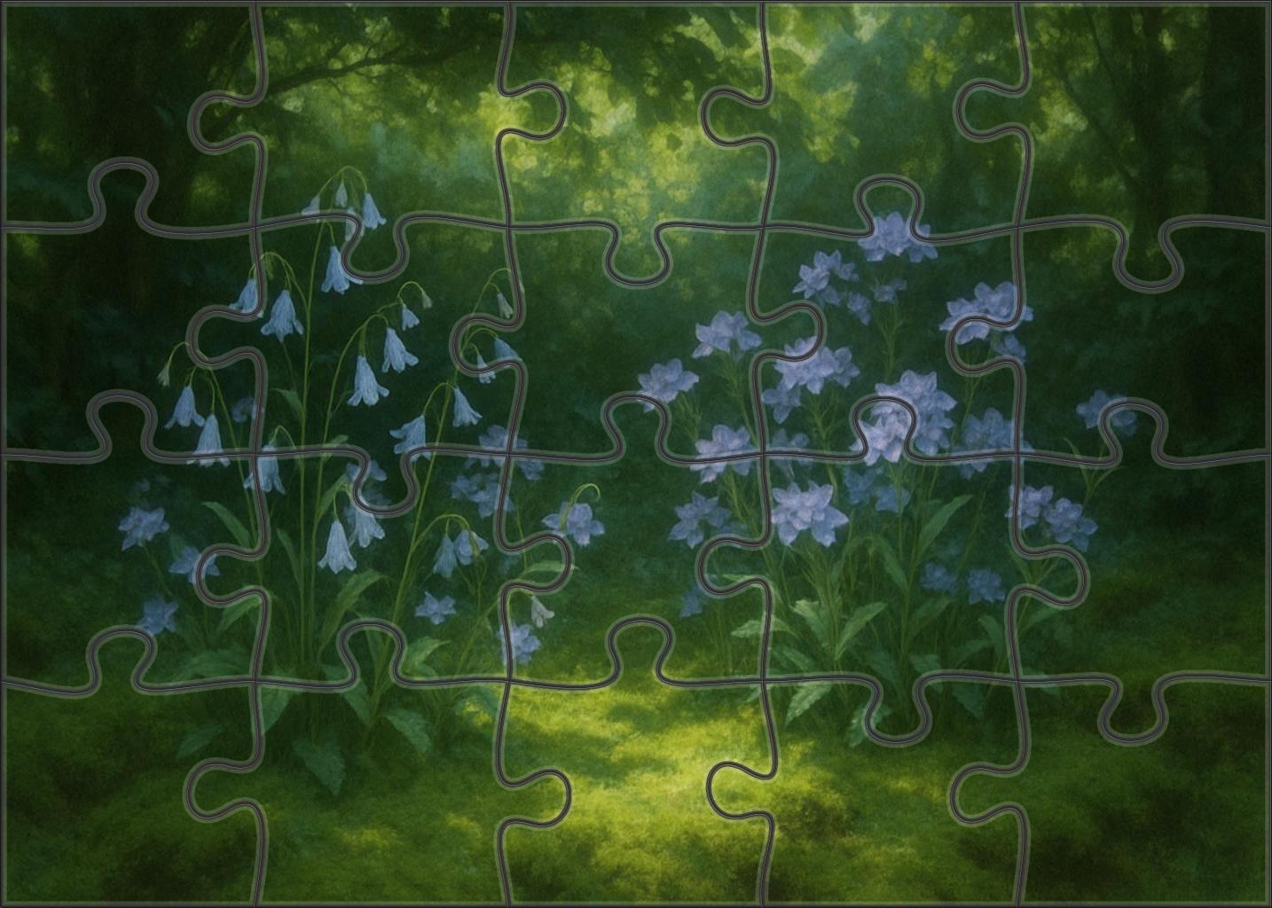 Mist Garden Niche Soft Blue And Lavender Blooms Nestled In Mossy Ground Cover Puzzle For Kids