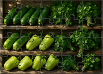 Green Market Fresh Zucchini Green Peppers And Fresh Herb Bounty 100 Piece Puzzle