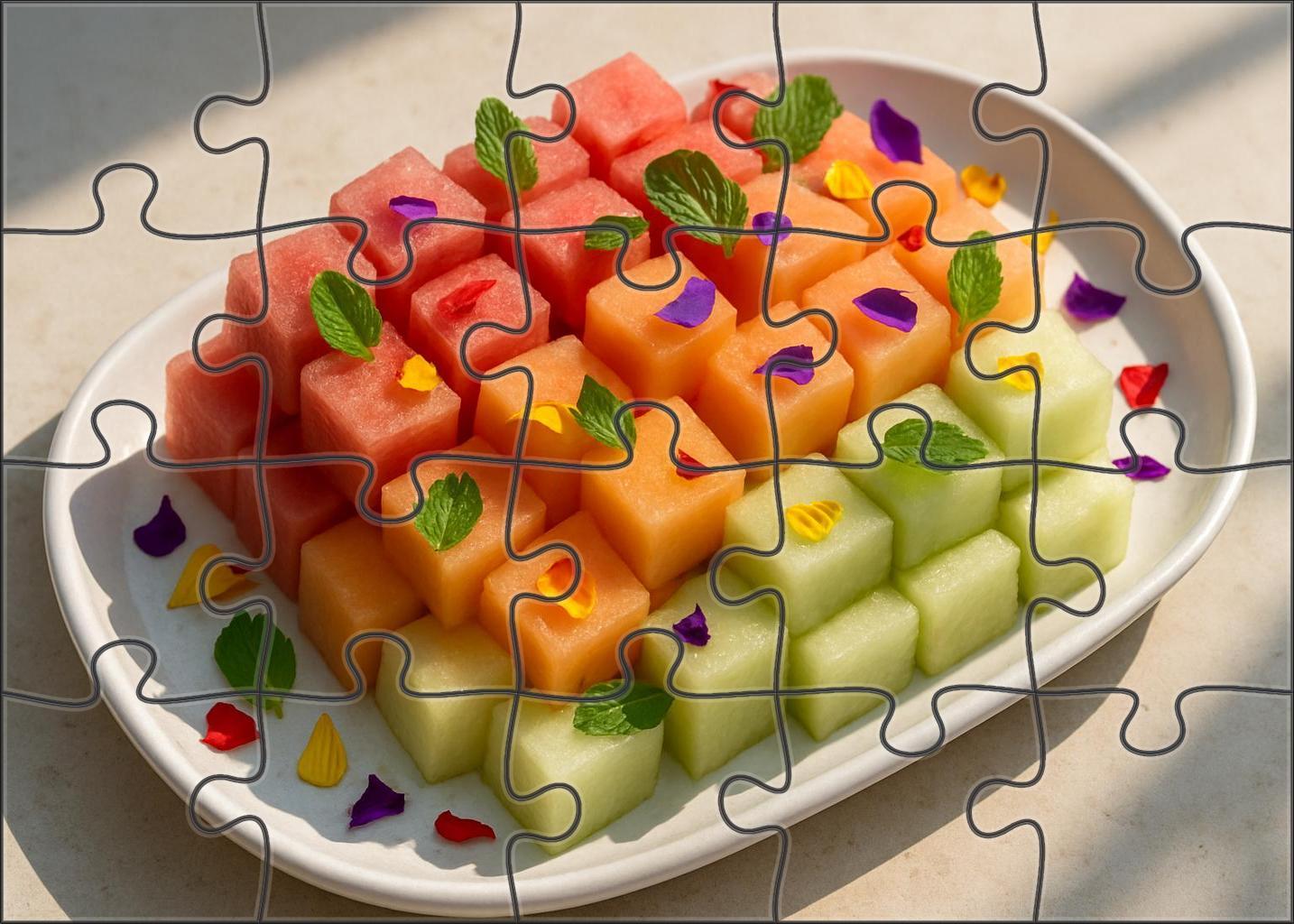 Melon Medley Watermelon Cantaloupe And Honeydew Cubes Large Format Puzzle