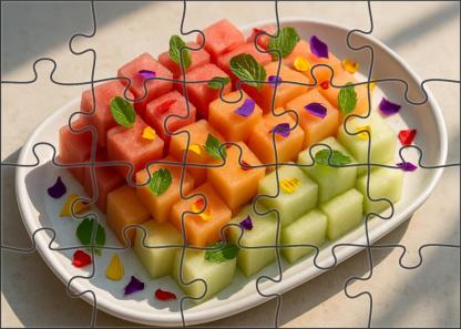 Melon Medley Watermelon Cantaloupe And Honeydew Cubes Large Format Puzzle