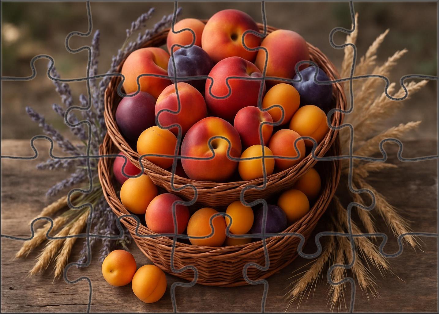 Orchard Elegance Mixed Stone Fruits Nestled In Rustic Wicker Baskets Premium Puzzle Pieces