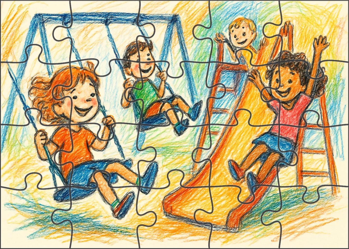 Childhood Playground Vignette Expressive Colored Pencil Sketch With Loose Lines Large Format Puzzle