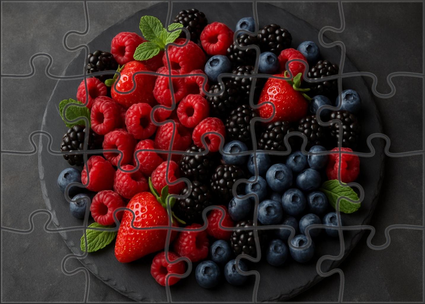 Vibrant Berry Cascade Mixed Red And Blue Berries Over A Slate Platter 20 Piece Puzzle