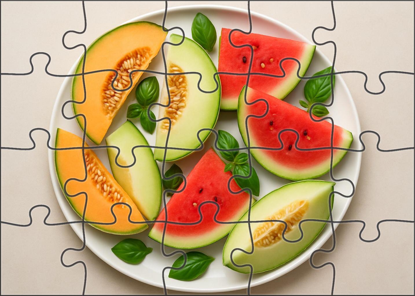 Melon Melody A Symphony Of Cantaloupe Honeydew And Watermelon Slices With Basil Garnish 1000 Piece Puzzle