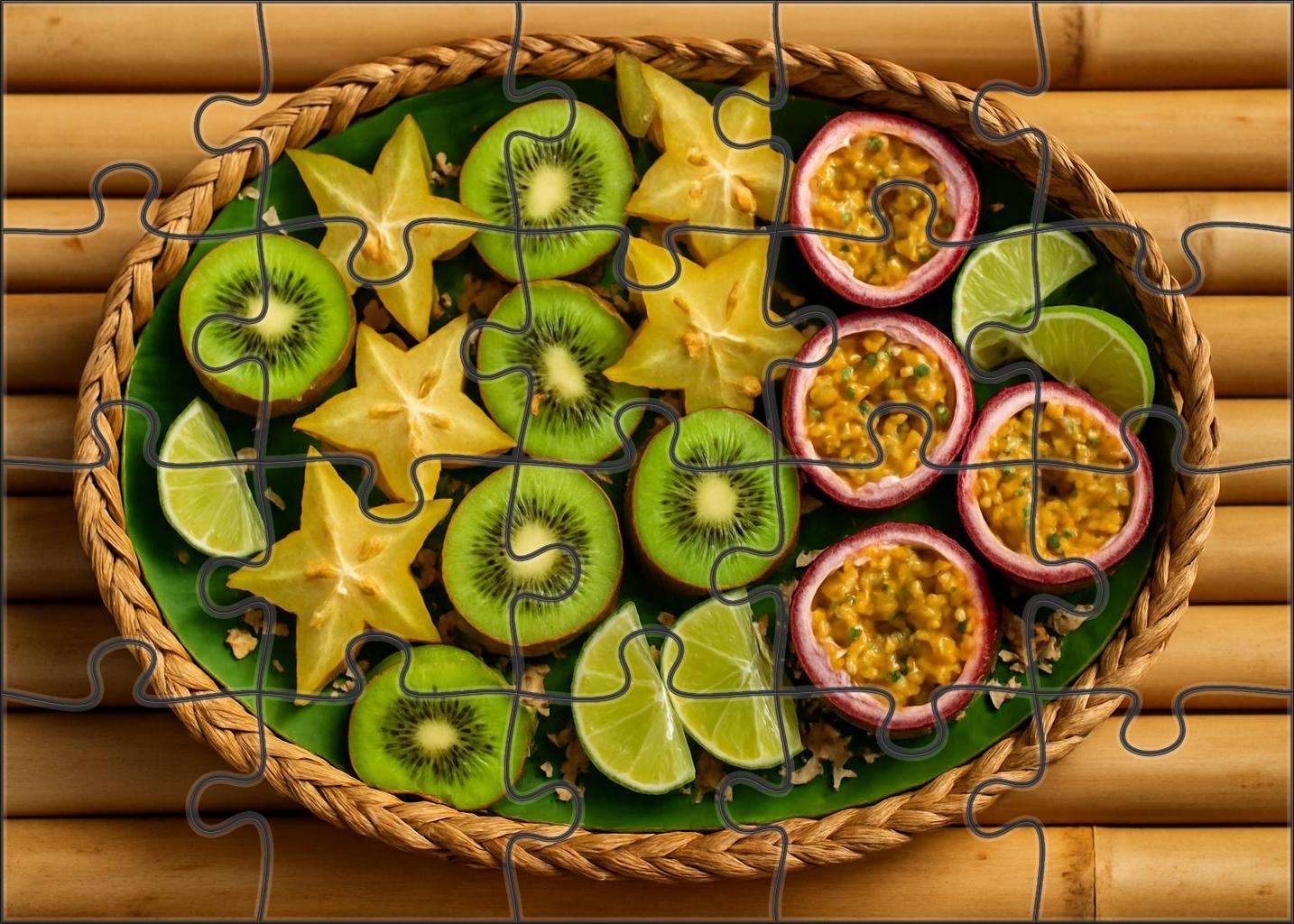 Exotic Fruit Fiesta Kiwi Halves Starfruit Slices And Passionfruit Bowls 20 Piece Puzzle