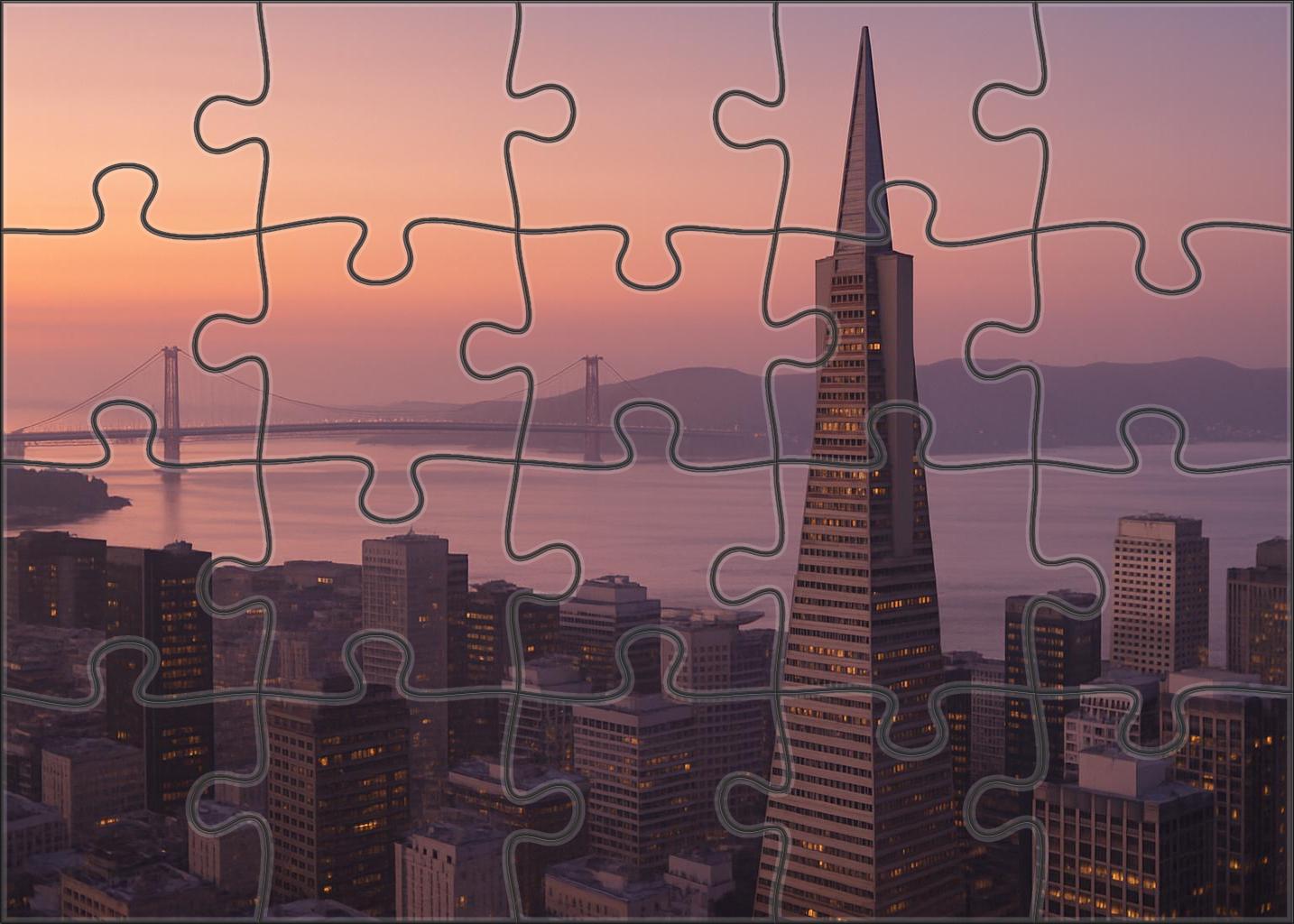 San Francisco Bay Skyline Famous For The Golden Gate Bridge And Transamerica Pyramid Easy Puzzles