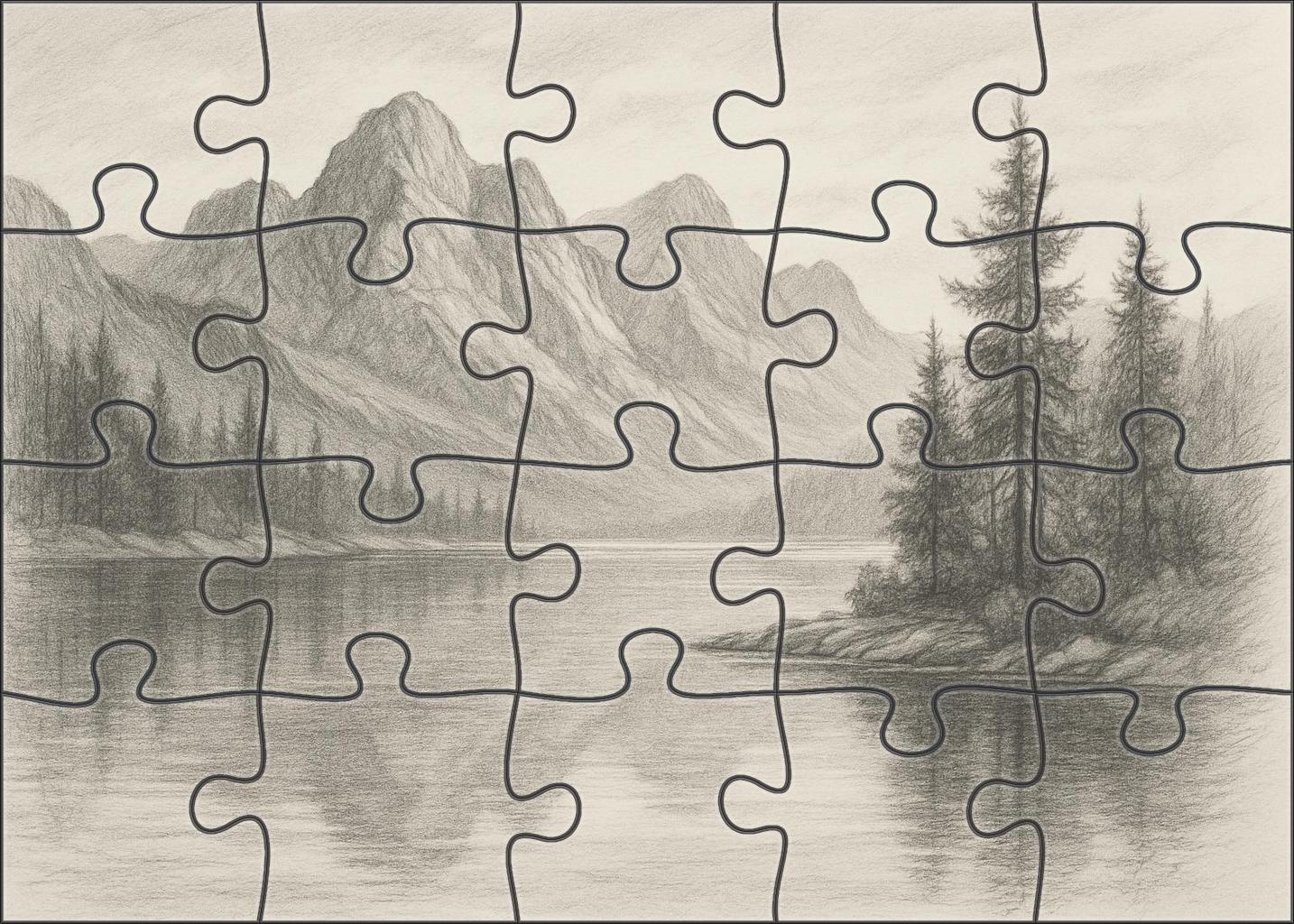 Serene Mountain Reflection Watercolor Pencil And Soft Graphite Puzzle Challenge