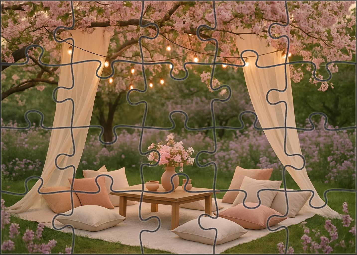 Blossom Canopy Soiree Draped Fabrics And Pastel Florals Puzzle Fun