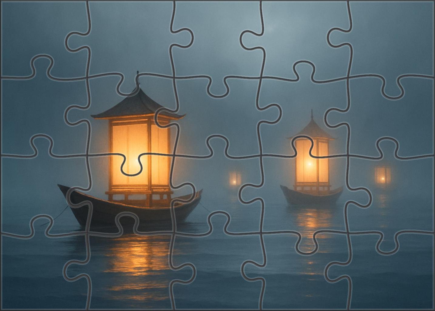 The Lantern Harbor Ships Of Light Sailing Through Foggy Twilight Unique Puzzle Design