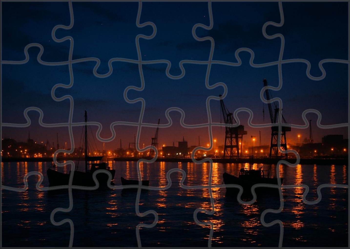 Twilight Urban Harbor Premium Puzzle Pieces