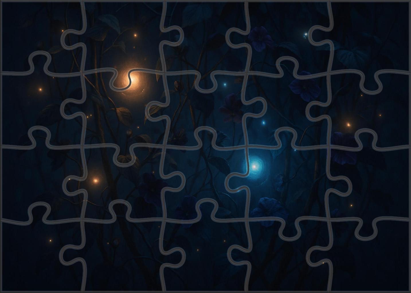 Lantern-bound Fireflies Glowing Orbs Dancing Among Darkened Vines Puzzle Fun