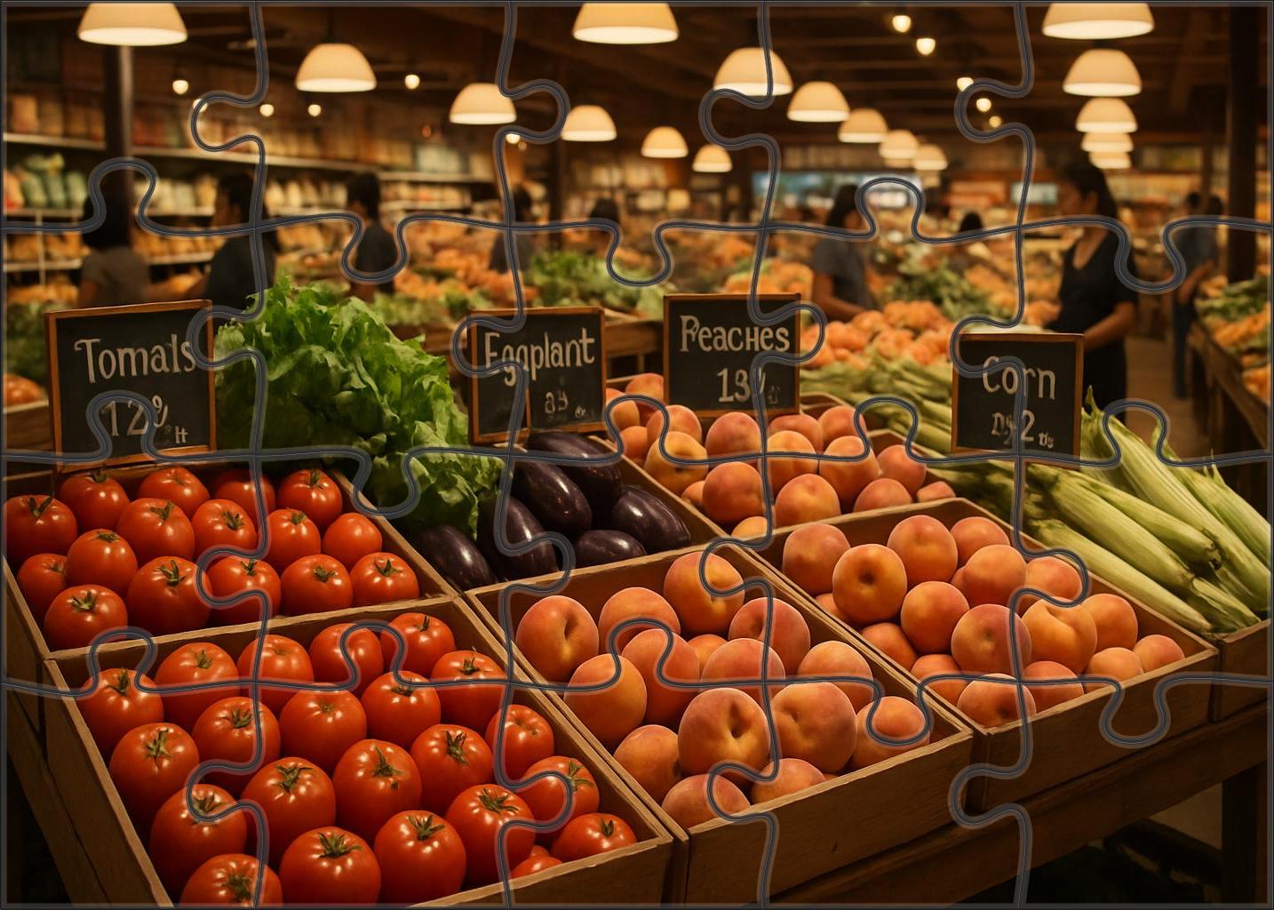 Fresh Market Lane Vibrant Produce Aisle With Seasonal Fruits And Vegetables Premium Puzzle Pieces
