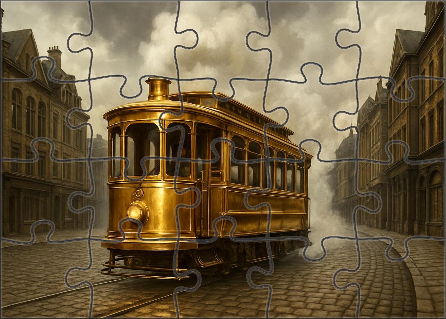 Retro-futuristic Steam-powered Tram Puzzle For Kids