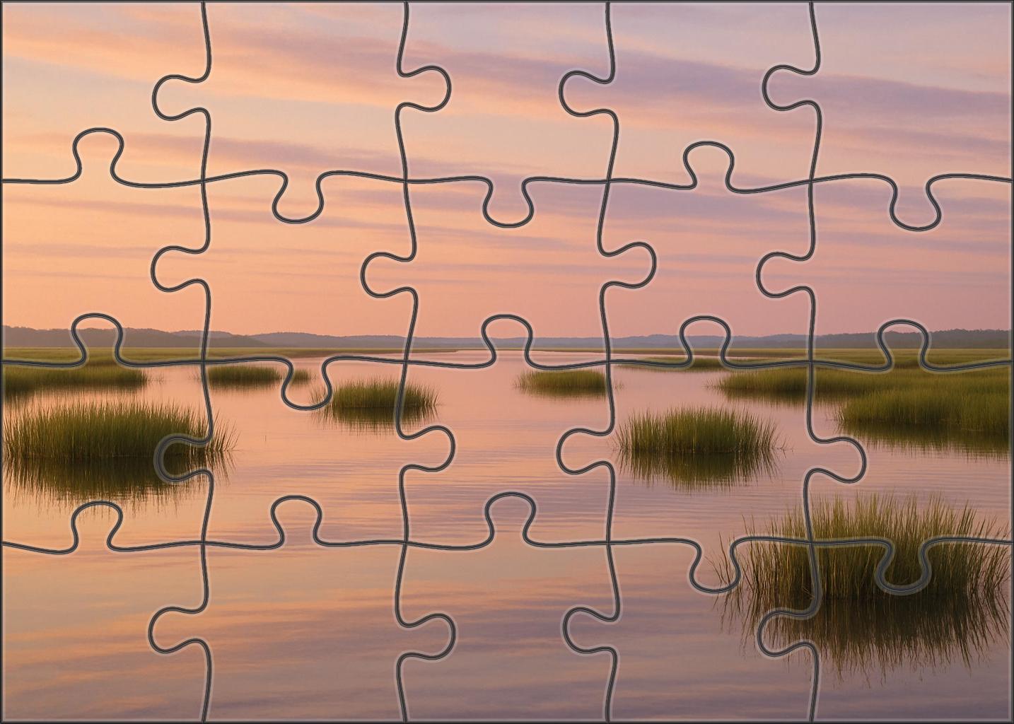 Peach Sky Veil Above Quiet Marsh Premium Puzzle Pieces