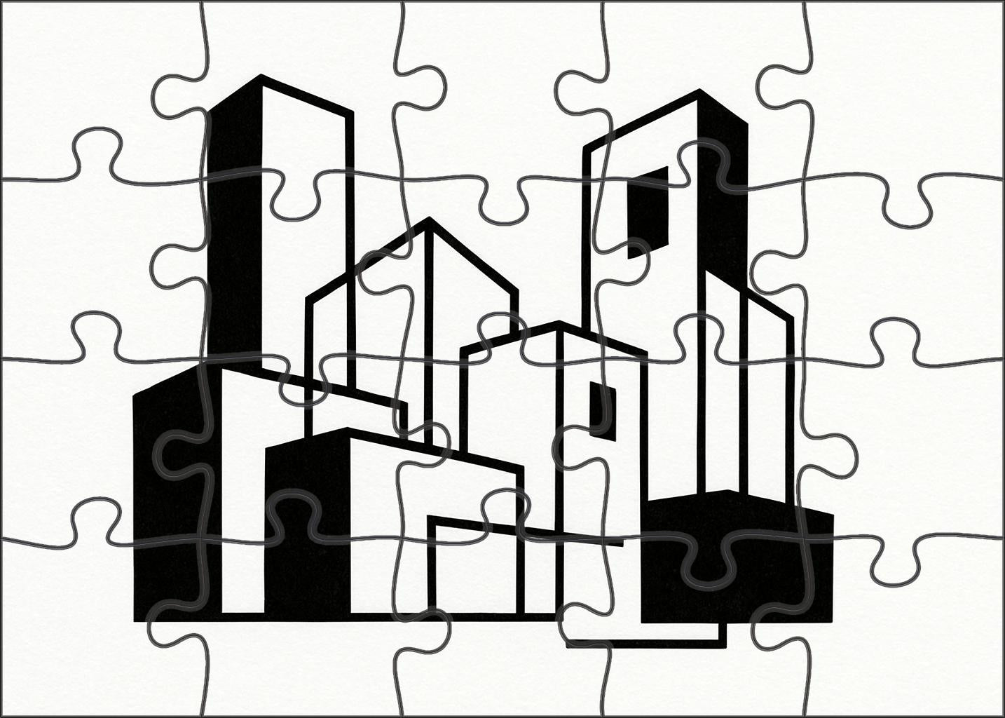 Abstract Architectural Forms Minimalist Ink And Negative Space Puzzle Challenge